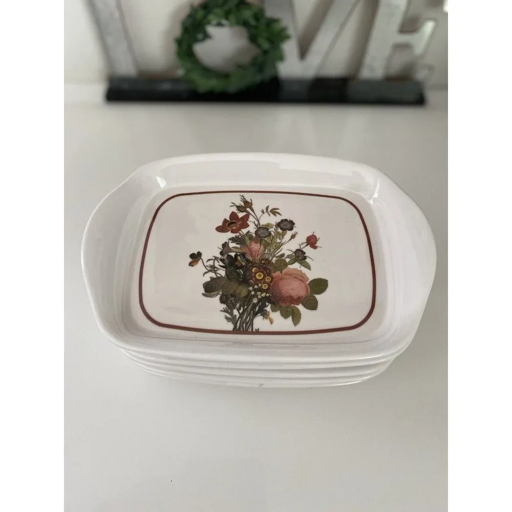 Vintage Set of Five 5 Mini Trays Or Plates Flowered Ceramic Glass  7